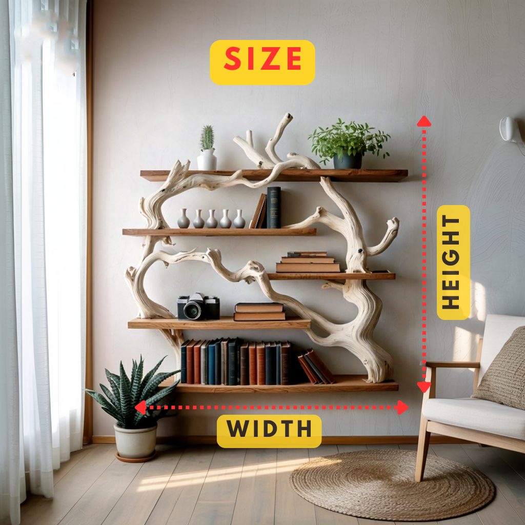 Rustic Tree Shaped Wooden Bookshelf with Branch Design for Living Room Christmas Decoration