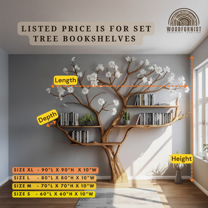 Standing Tree Bookshelf – Handmade Tree-Shaped Wooden Shelf with Decorative Branches WFNED0168