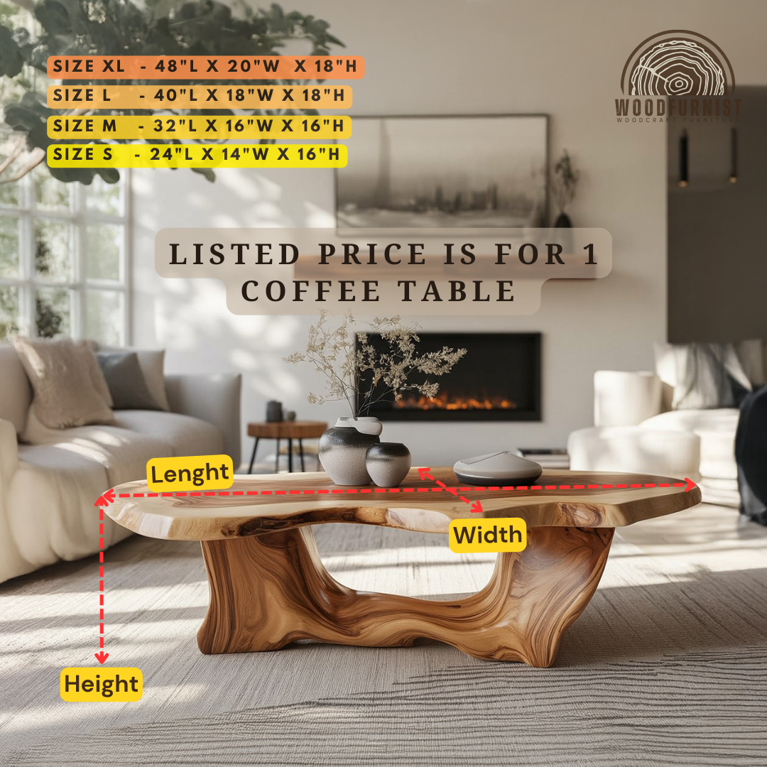 Handcrafted Sculptural Wood Coffee Table – Organic Solid Wood Statement Table WFNED0187