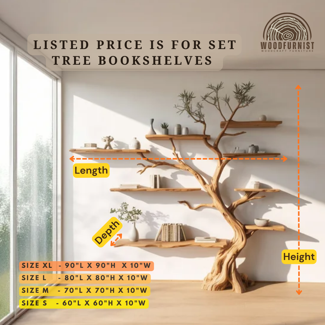 Wooden Standing Tree Bookshelf – Artistic Tree-Shaped Shelf for Living Room & Study WFNED0163
