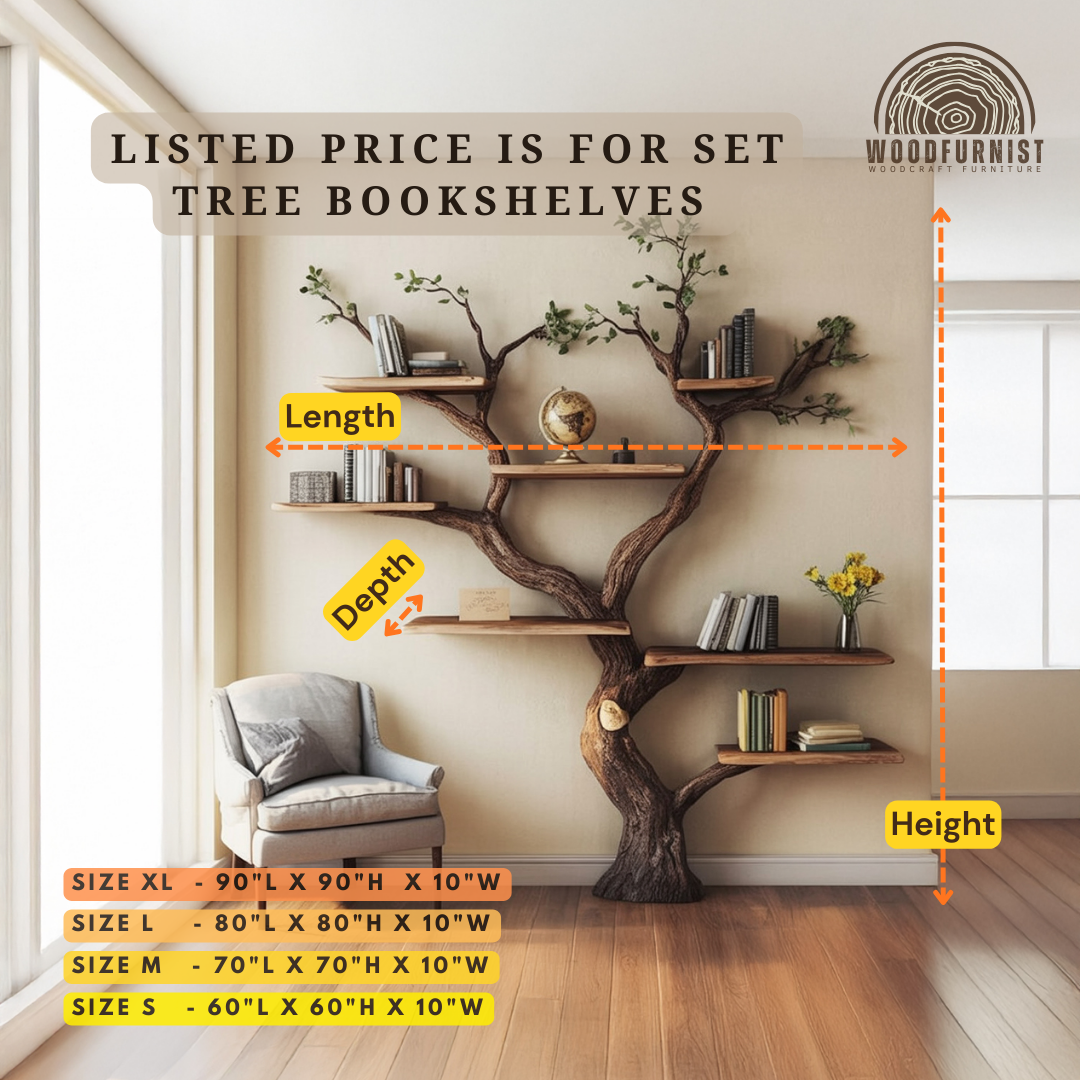 Standing Tree Bookshelf – Handmade Wooden Tree Shelf for Living Room & Home Decor WFNED0164