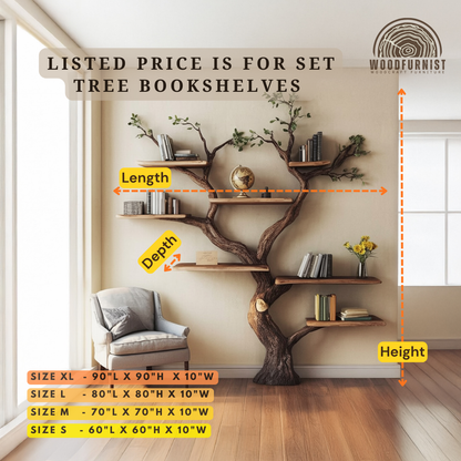 Standing Tree Bookshelf – Handmade Wooden Tree Shelf for Living Room & Home Decor WFNED0164