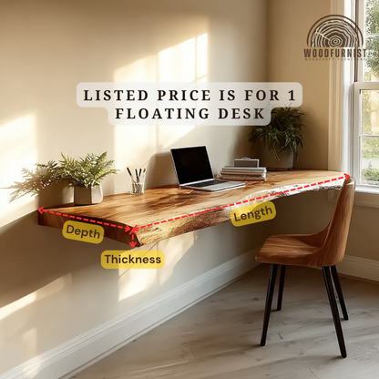 Floating Wood Desk – Handmade Live Edge Wall Desk for Modern Home Office WFNED0180
