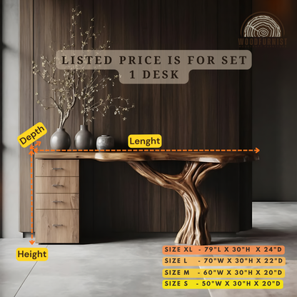 Live Edge Solid Wood Console Table – Natural Sculpted Base Entryway Furniture WFNED0178