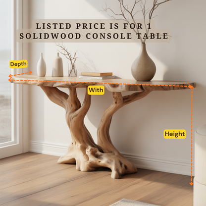 Unique Wood Console Table – Sculptural Tree Root Base Table for Entryway & Living Room