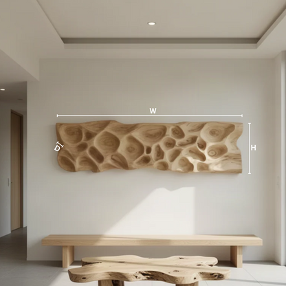 Riverstone sculptural wood wall art panel dimensions diagram showing the measurements of each available size