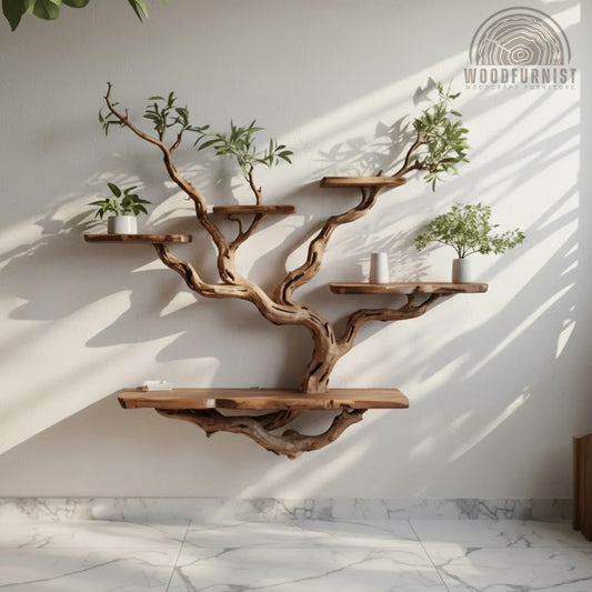 Floating Bookshelf – Tree Branch Wall-Mounted Bookcase for Rustic Home Decor WFNED2111