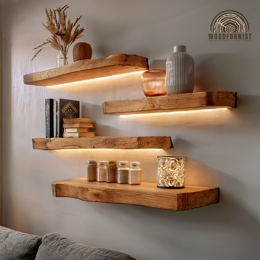 Handcrafted Live Edge Solid Wood Floating Shelf | Rustic Natural Floating Wall Shelf for Home Decor