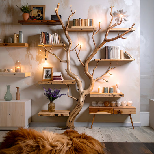 Driftwood shelf art wall mount tree branch bookshelf solid wood bookcase home decor