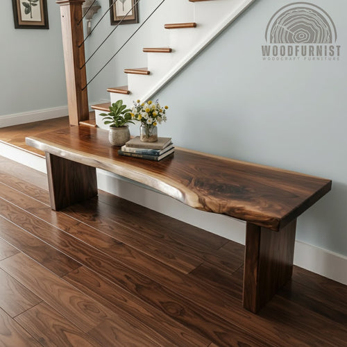 Live Edge Solid Wood Bench – Handmade Rustic Entryway Table WFNED2183