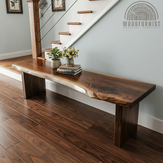Live Edge Solid Wood Bench – Handmade Rustic Entryway Table WFNED2183