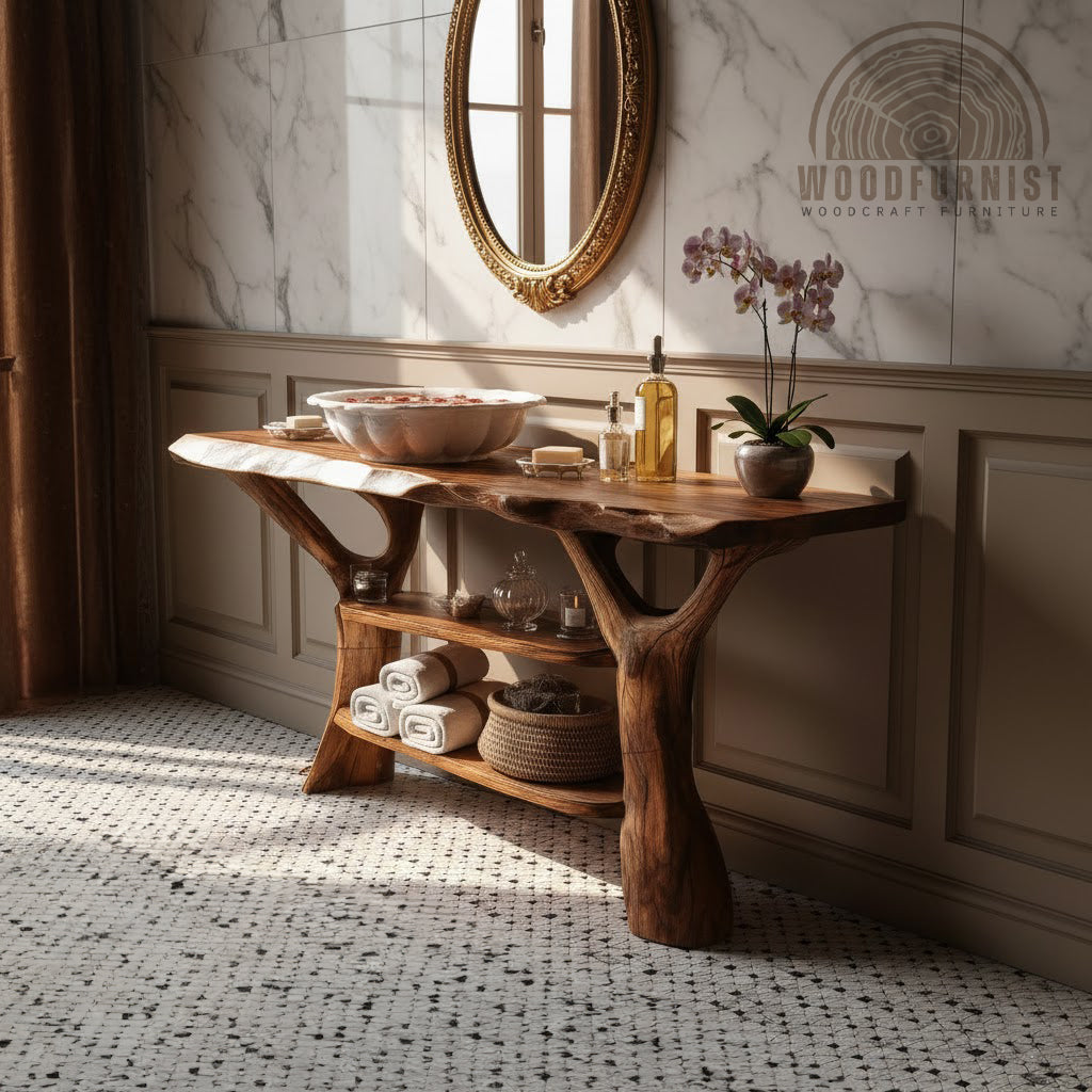 Mid Century Solid Wood Bathroom Vanity For Rustic Furniture Decoration WFNED2284