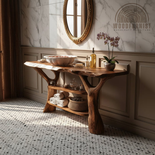 Mid Century Solid Wood Bathroom Vanity For Rustic Furniture Decoration WFNED2284