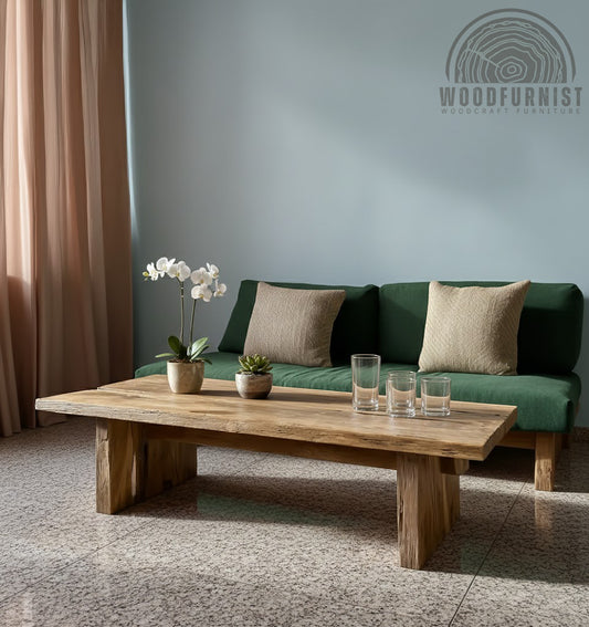 Handmade Live Edge Solid Wood Coffee Table – Rustic Minimalist Low Table for Modern Living Room WFNED2177