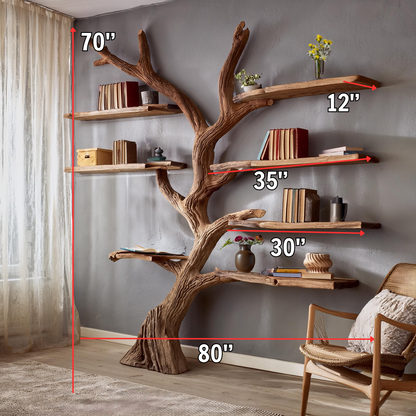 Tree branch bookshelf decor carving floating bookshelf wall mount