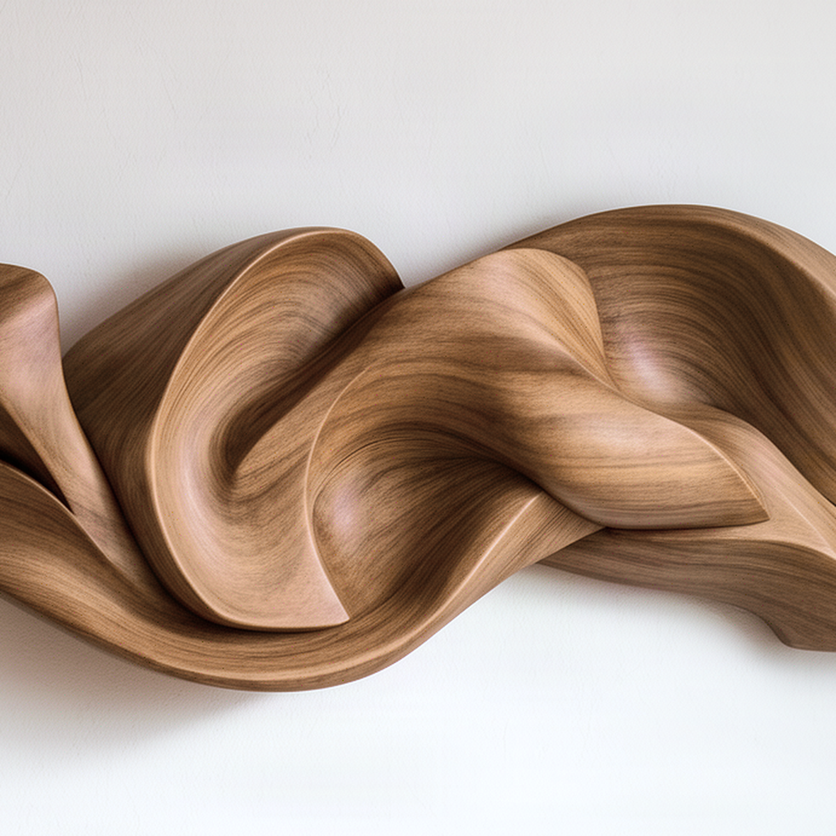 Close-up of the Drapella wall art showing folded solid wood ribbon bands and silky natural wood grain