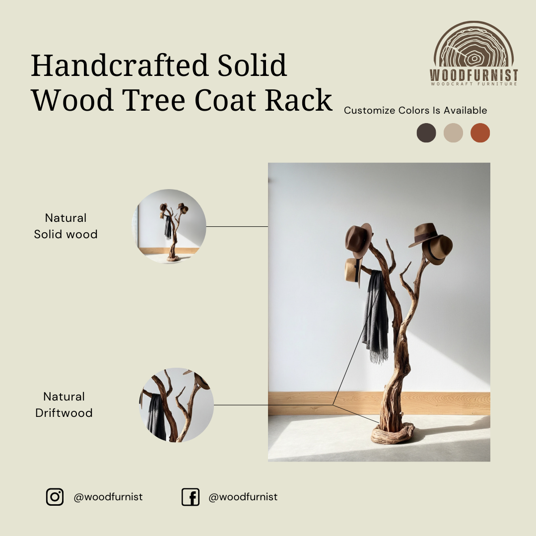 Handcrafted Wooden Tree Coat Rack – Natural Wood Standing Coat Hanger WFNVA0202