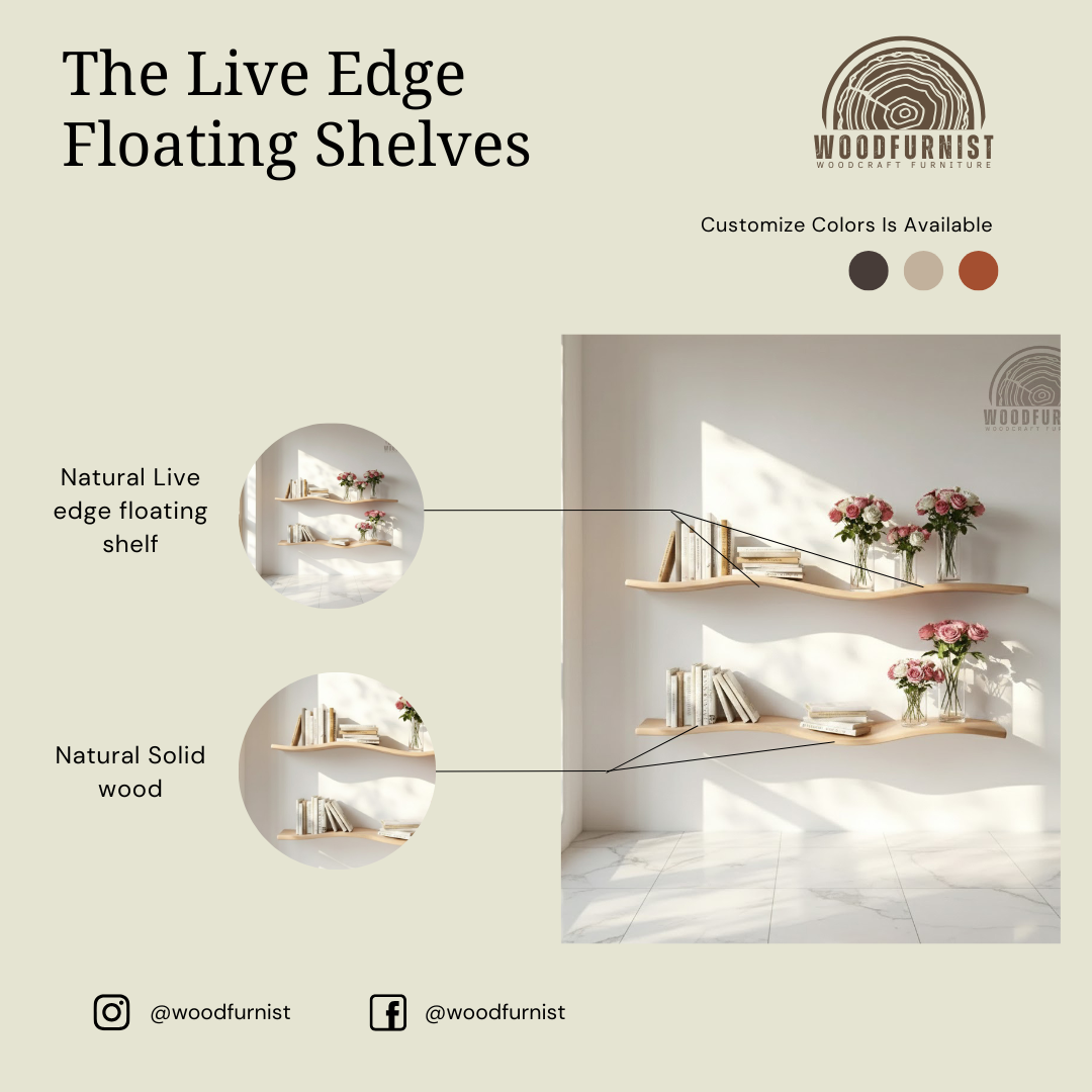Wavy Floating Wood Shelf – Handcrafted Curved Wall Shelf for Minimalist Decor WFNED2165