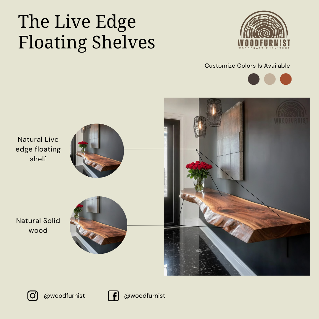 Live Edge Floating Console Table – Handmade Solid Wood Wall Shelf Table WFNED2164