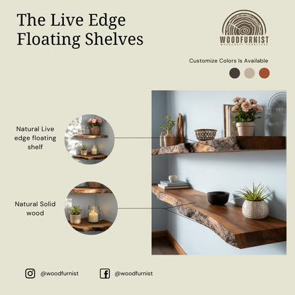 Live Edge Floating Shelf – Handcrafted Solid Wood Wall Shelf for Modern & Rustic Decor WFNED2167