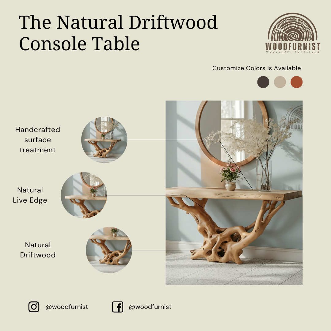 Handmade Live Edge Console Table – Rustic Farmhouse Narrow Entryway Wood WFNED2113