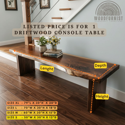 Live Edge Solid Wood Bench – Handmade Rustic Entryway Table WFNED2183