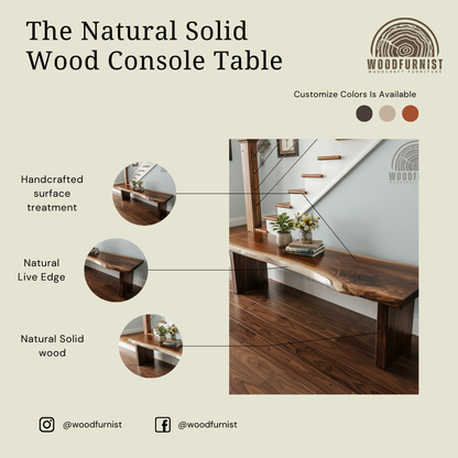 Live Edge Solid Wood Bench – Handmade Rustic Entryway Table WFNED2183