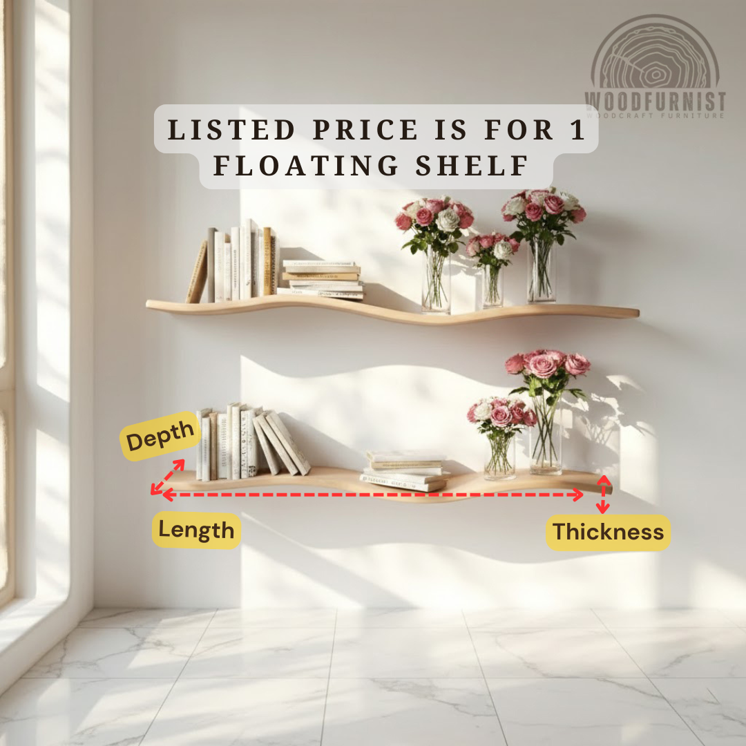 Wavy Floating Wood Shelf – Handcrafted Curved Wall Shelf for Minimalist Decor WFNED2165