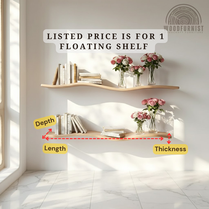 Wavy Floating Wood Shelf – Handcrafted Curved Wall Shelf for Minimalist Decor WFNED2165