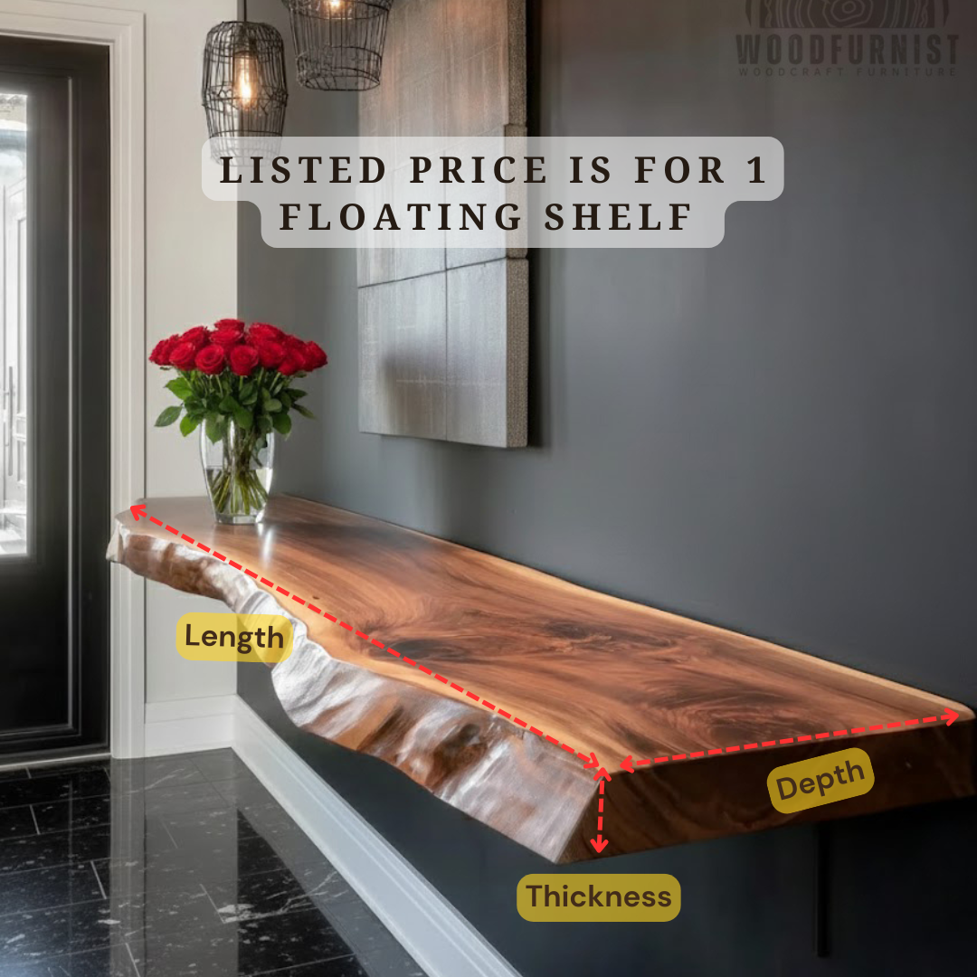 Live Edge Floating Console Table – Handmade Solid Wood Wall Shelf Table WFNED2164