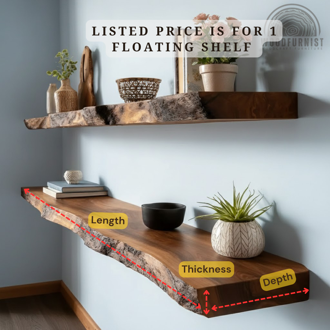 Live Edge Floating Shelf – Handcrafted Solid Wood Wall Shelf for Modern & Rustic Decor WFNED2167