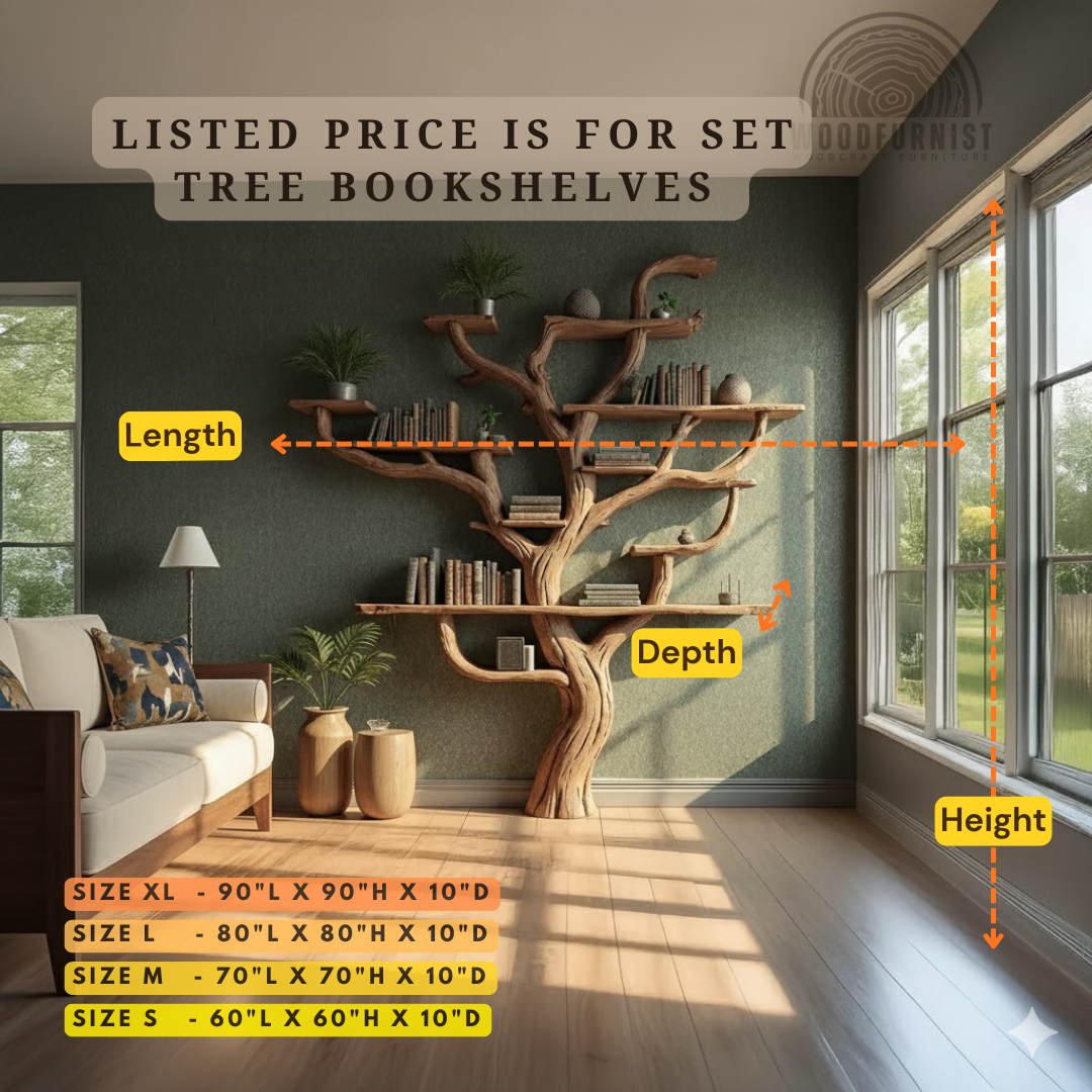 Freestanding Tree Bookshelf – Handmade Solid Wood Bookcase WFNVA2065