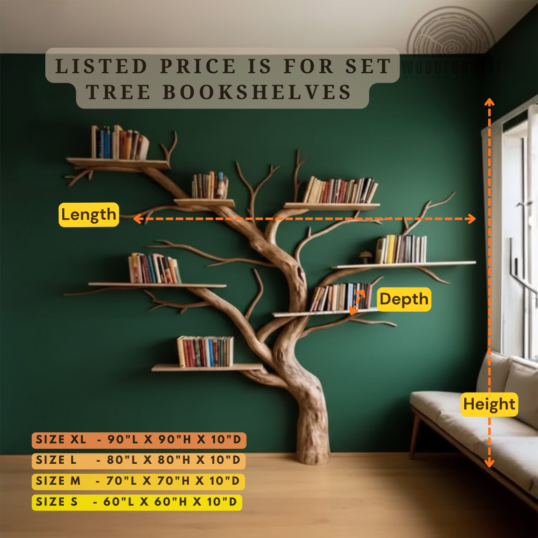 Wooden Tree Branch Bookshelf – Handmade Wall Shelf for Books & Decor WFNVA2055