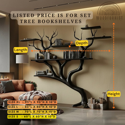Modern Black Tree Branch Bookshelf – Handmade Wall Shelf Statement Piece WFNVA2039