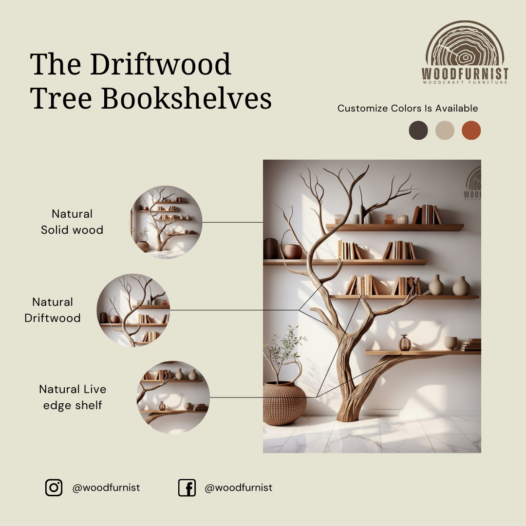 Handcrafted Tree Branch Wall Bookshelf – Solid Wood Artistic Shelf for Modern Home Decor WFNVA2030