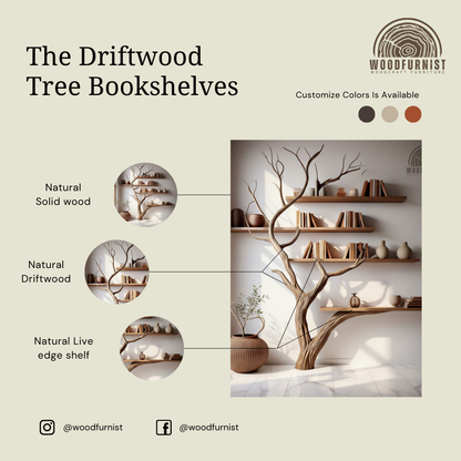 Handcrafted Tree Branch Wall Bookshelf – Solid Wood Artistic Shelf for Modern Home Decor WFNVA2030