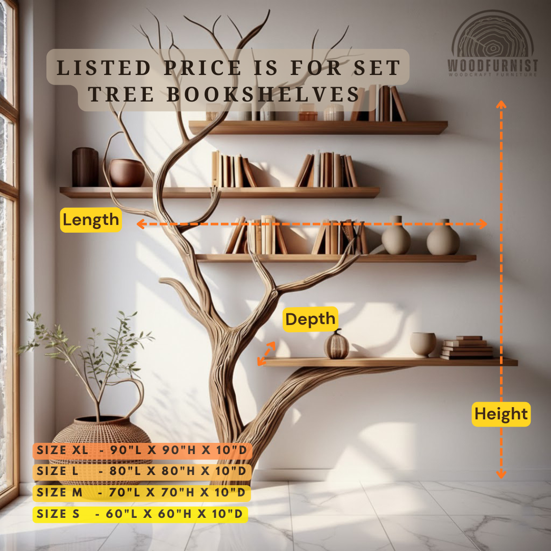 Handcrafted Tree Branch Wall Bookshelf – Solid Wood Artistic Shelf for Modern Home Decor WFNVA2030
