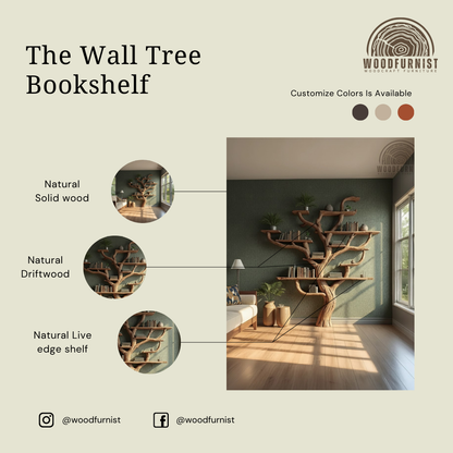 Freestanding Tree Bookshelf – Handmade Solid Wood Bookcase WFNVA2065