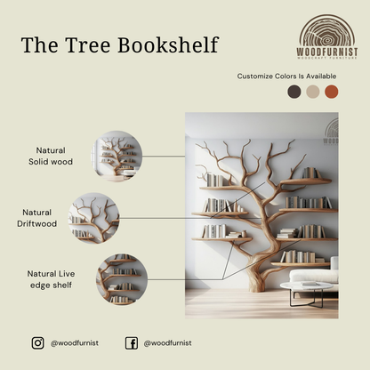 Organic Tree Branch Wall Shelf – Handmade Solid Wood Art Shelf WFNVA2054