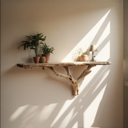 Live Edge Tree Branch Wooden Shelves, Handmade Natural Wall Art Shelf