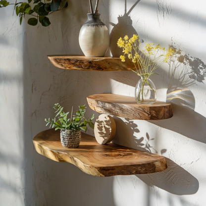 Custom Size Live Edge Floating Wall Shelf Living Room Organization Wooden shelves