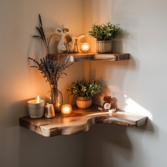 Custom Size Boho Live Edge Corner Shelf