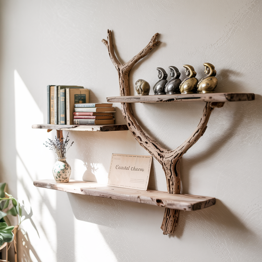Live edge Floating Wall Shelf, Floating Wooden Bookshelf