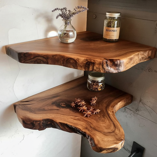 Live Edge Solid Wood Floating Corner Shelf Rustic Wall Shelf