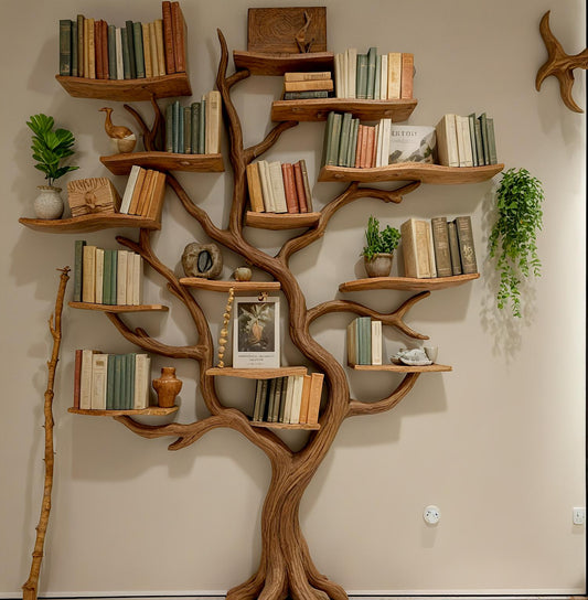 Tree branch bookshelf decor carving floating bookshelf