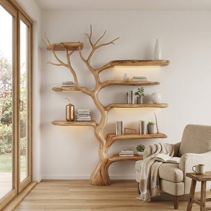 Sculptural Tree Branch Live Edge Solid Wood Wall Shelf