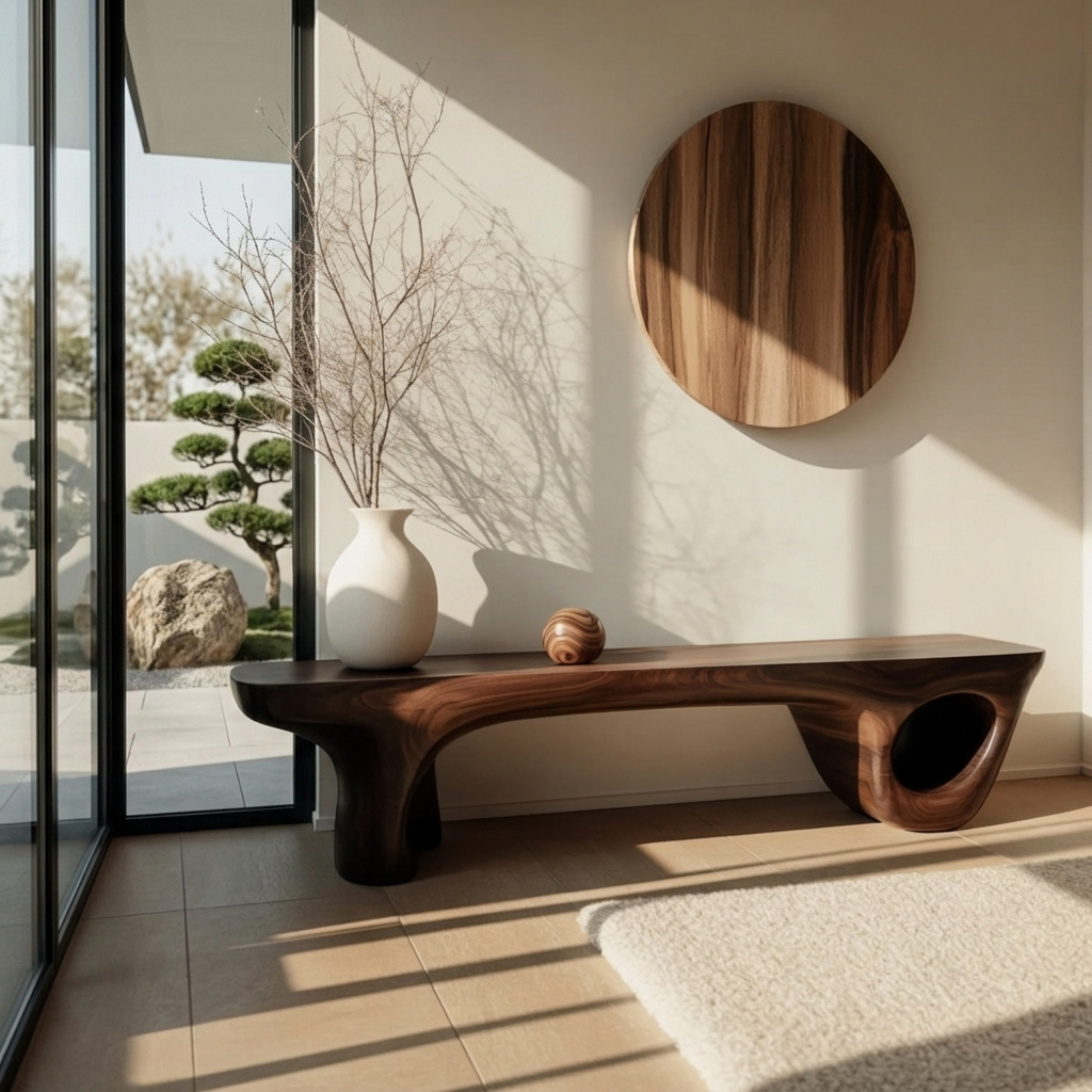Sculptural Organic Live Edge Solid Wood Console Table