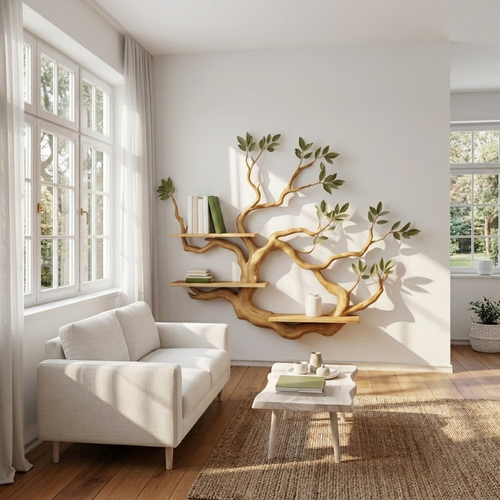 Artistic Tree Branch Floating Shelf – Organic Modern Corner Wall Display
