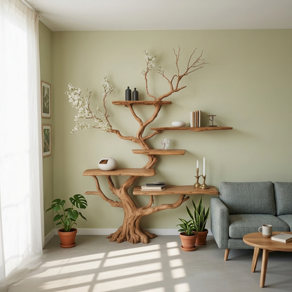 Sculptural Tree Branch Live Edge Solid Wood TreeShelf