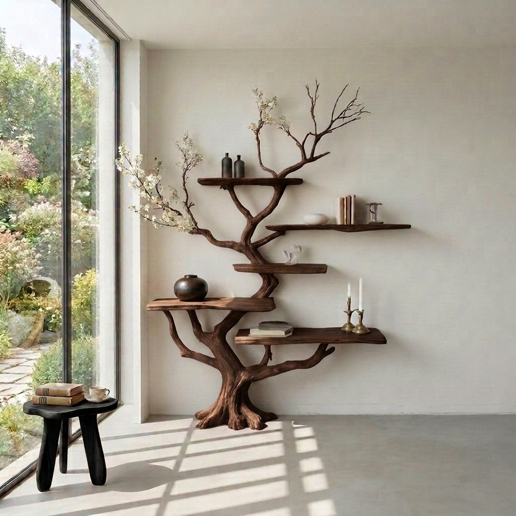 Sculptural Tree Branch Live Edge Solid Wood TreeShelf
